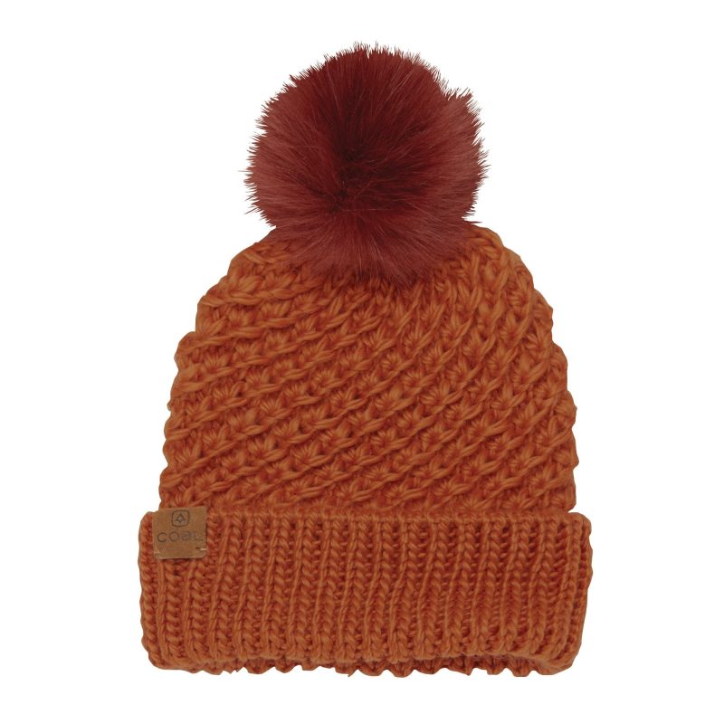 coal maizy knit fur pom womens beanie amber