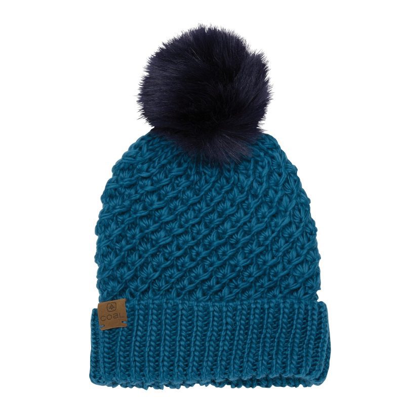 coal maizy knit fur pom womens beanie marine blue